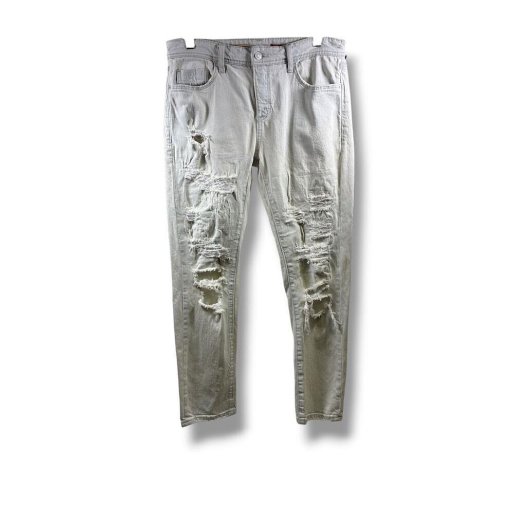 PILCRO Anthropologie Distressed Slim Boyfriend Jeans in Bone Size 28